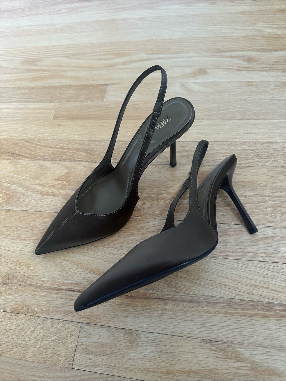 ZARA Olive Pointed Slingback Heels - Picture 9 of 11